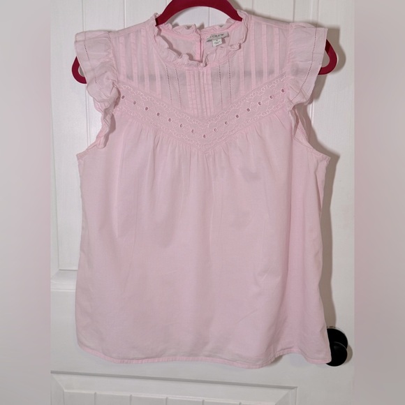 J Crew Pink Flutter Sleeve Cotton Top - Picture 1 of 5